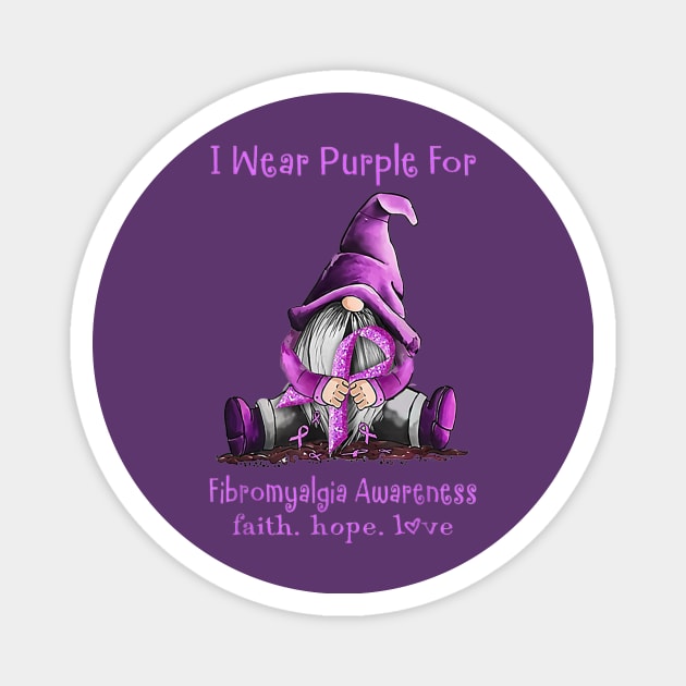 I Wear Purple For Fibromyalgia Awareness Gnome Magnet by sousougaricas